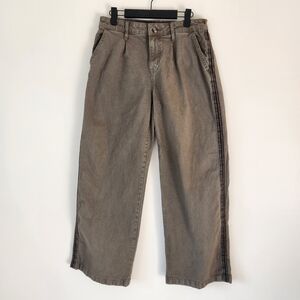 American Eagle Outfitters Dark Olive Khaki Wide-Leg Pants with Stripe